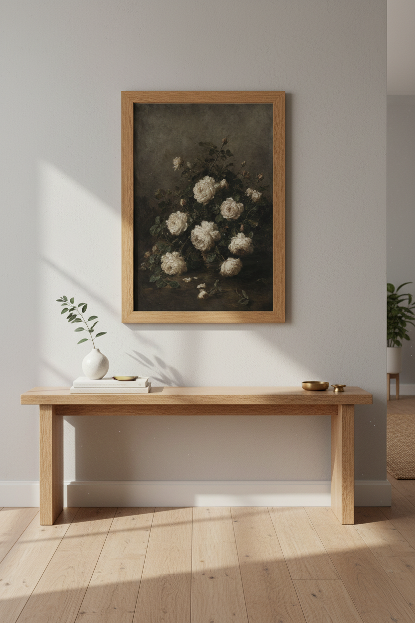 Botanical poster | Vintage florals, moody tones | Living room decor