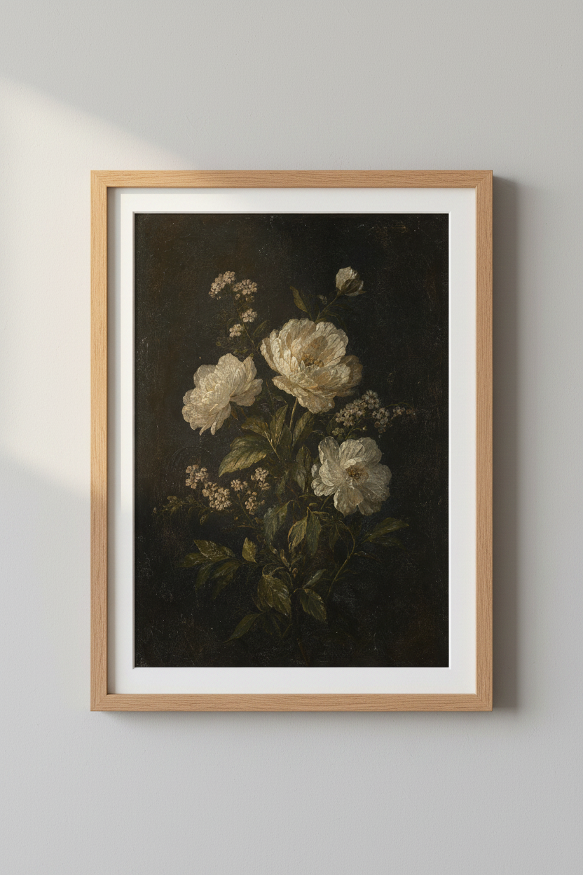 Romantic white rose wall art Print | Living room Decor | Vintage Poster