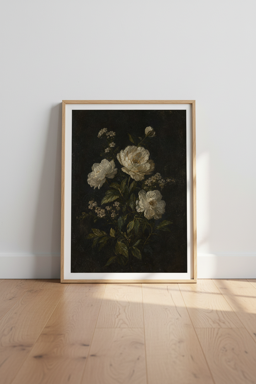 Romantic white rose wall art Print | Living room Decor | Vintage Poster