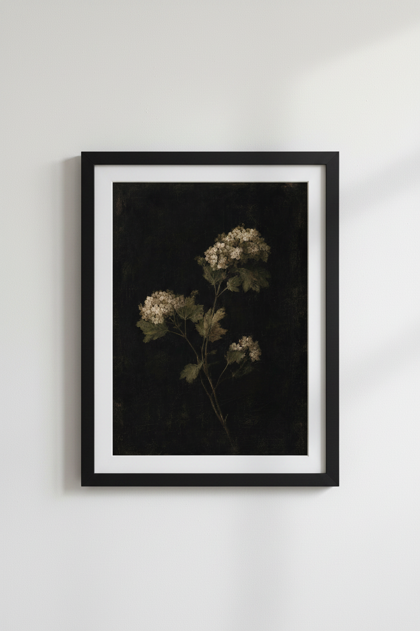 Moody Dark Floral Wall Art | Vintage Oil Painting Style, Botanical Living Room Decor