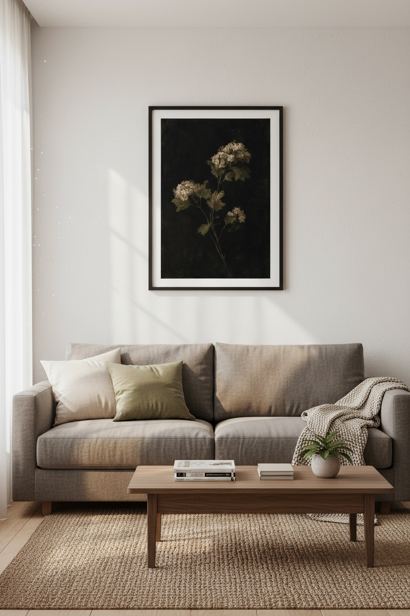 Moody Dark Floral Wall Art | Vintage Oil Painting Style, Botanical Living Room Decor