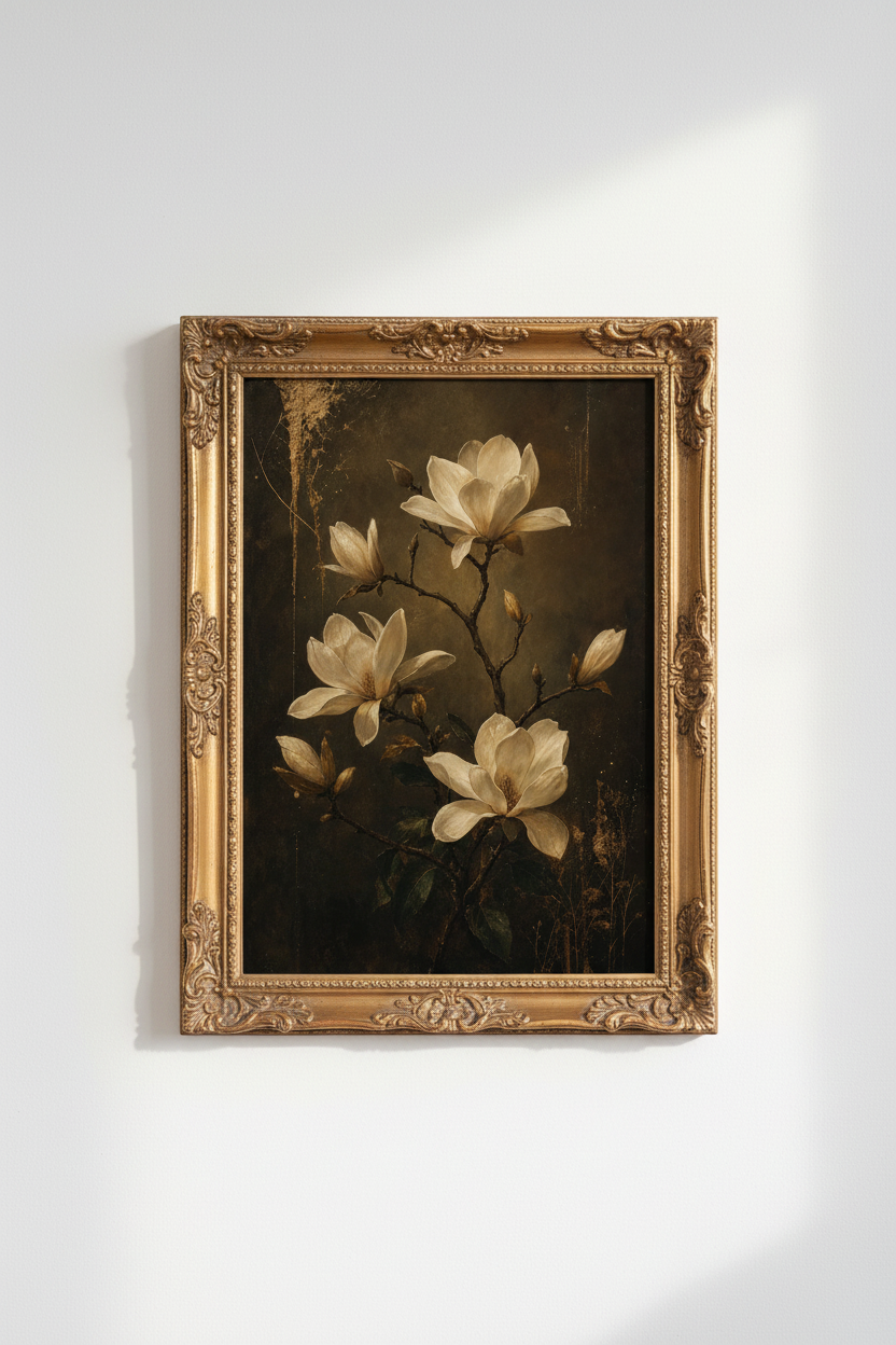 Vintage Magnolia Wall Art Print | Living Room Decor | Rustic Poster