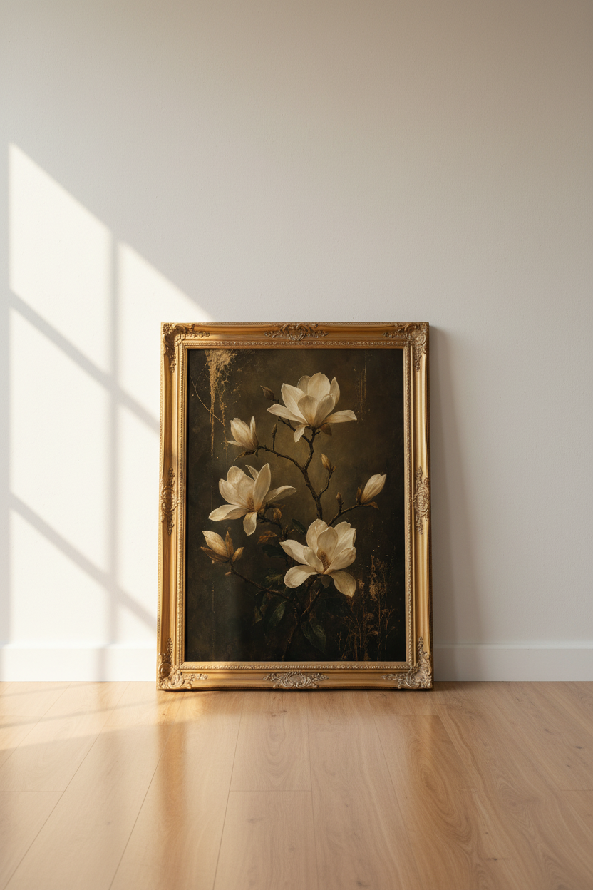 Vintage Magnolia Wall Art Print | Living Room Decor | Rustic Poster