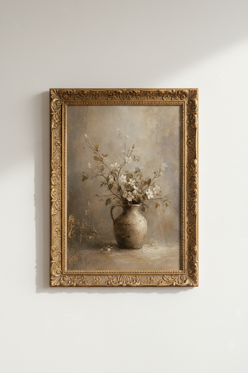 Botanical Poster | Neutral Tones, Vintage Vase Decor | Living Room