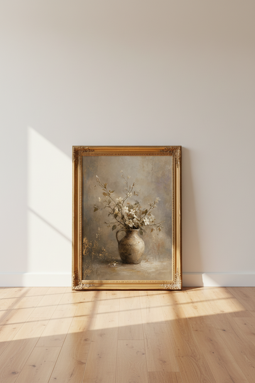 Botanical Poster | Neutral Tones, Vintage Vase Decor | Living Room