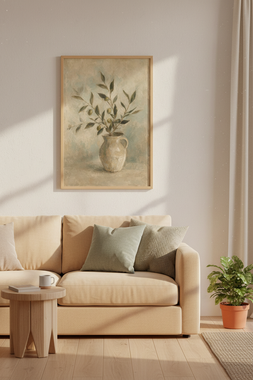 Olive Branch Oil Painting | Vintage Farmhouse Wall Decor | Rustic Kitchen Poster