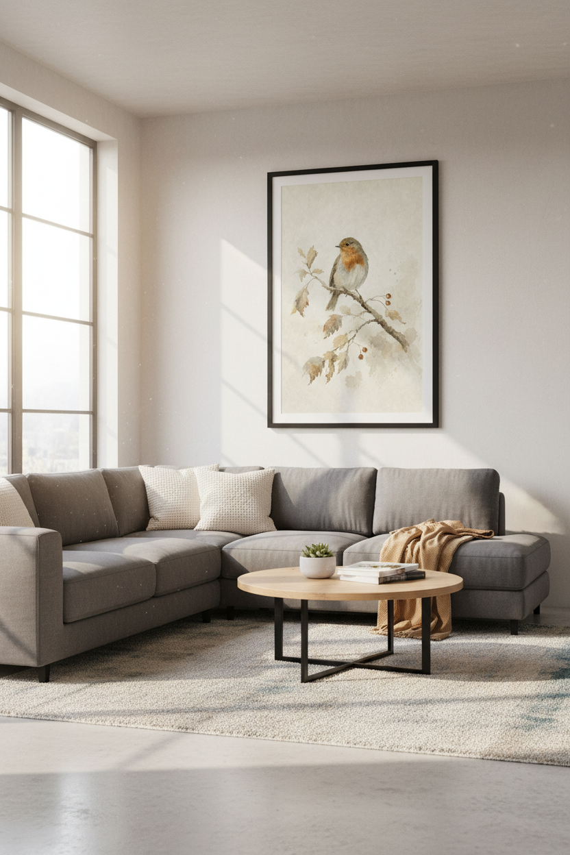 Watercolor Robin Bird Wall Art | Neutral Nature Decor | Cottagecore Poster