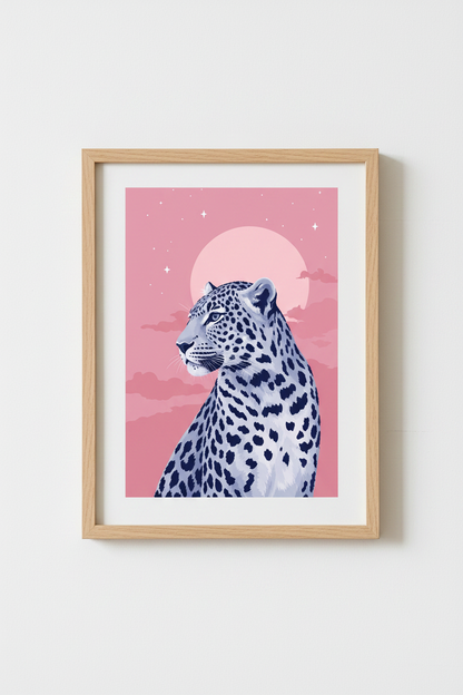 Pink Leopard Art Print | Celestial Moon Gallery Decor | Pastel Dreamcore Poster