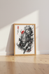 Japanese Dragon Ink Wash Wall Art | Red Sun Black White Poster, Gaming Decor