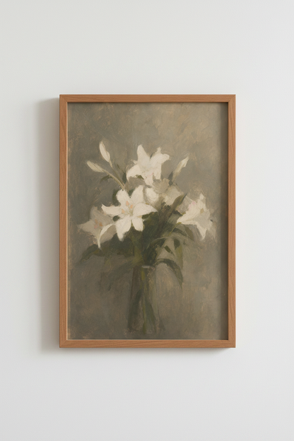 Lilies wall art | Impressionist Floral, Neutral Tones | Living Room Decor