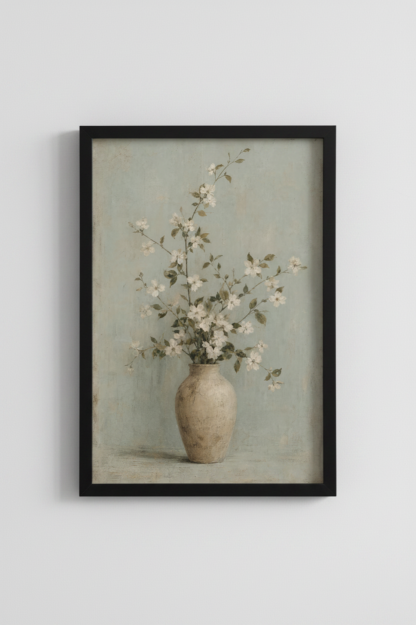 Vintage Floral in Vase Wall Art | Sage Green Still Life | French Country Poster