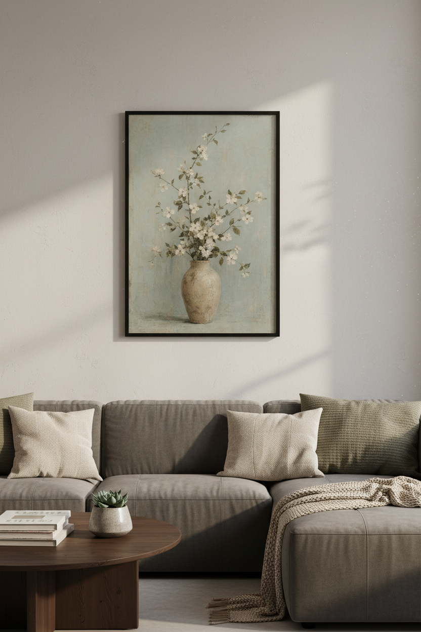 Vintage Floral in Vase Wall Art | Sage Green Still Life | French Country Poster