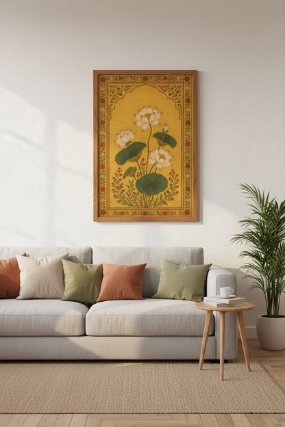 Indian Lotus Wall Art | Mughal Style Floral Decor, Botanical Poster
