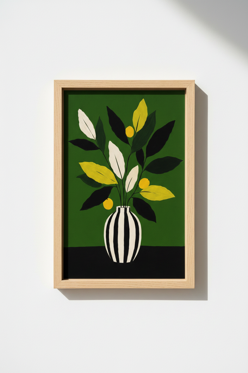 Botanical Print | Abstract Green Vase Decor | Modern Poster