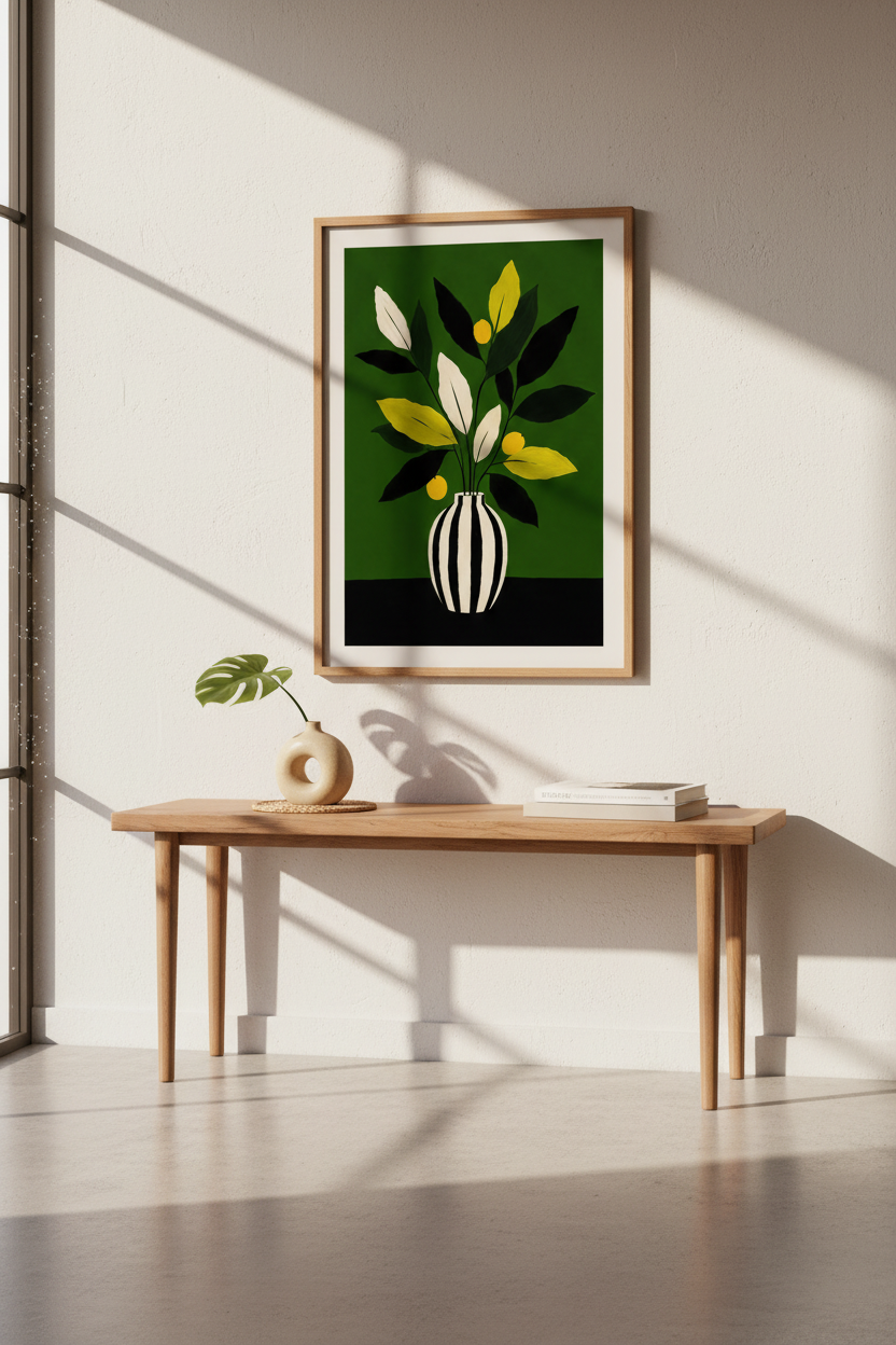 Botanical Print | Abstract Green Vase Decor | Modern Poster