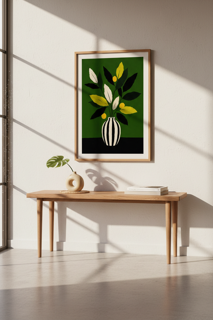Botanical Print | Abstract Green Vase Decor | Modern Poster