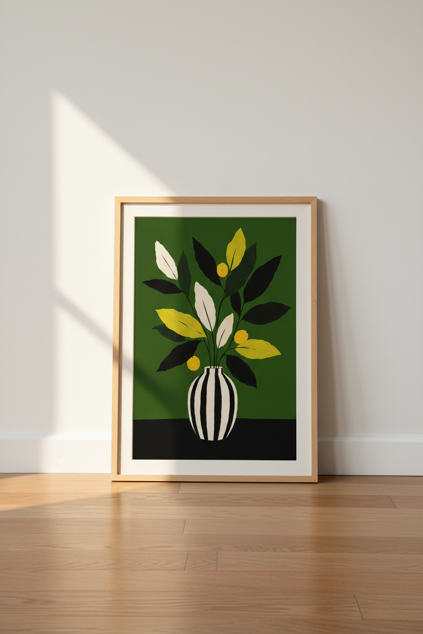 Botanical Print | Abstract Green Vase Decor | Modern Poster