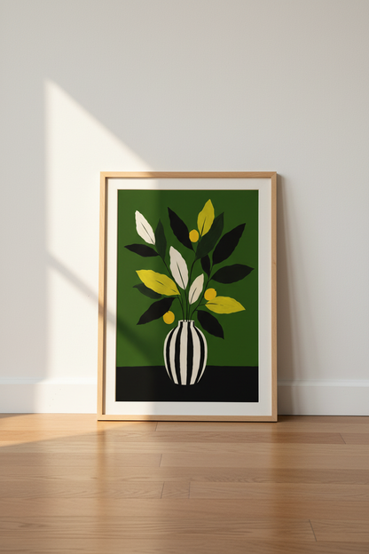 Botanical Print | Abstract Green Vase Decor | Modern Poster