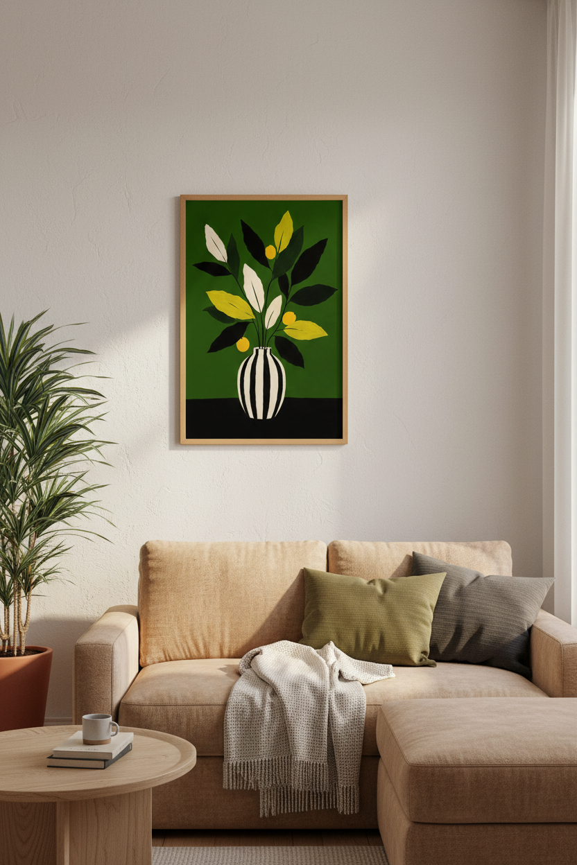 Botanical Print | Abstract Green Vase Decor | Modern Poster