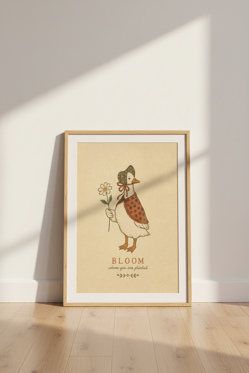 Vintage Goose Bloom Wall Art Print | Nursery Decor | Cottagecore Poster