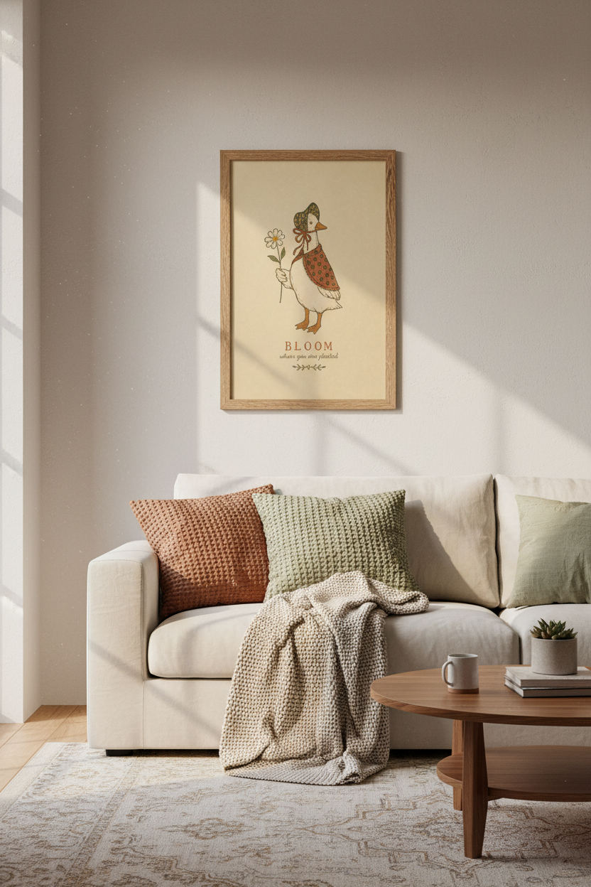 Vintage Goose Bloom Wall Art Print | Nursery Decor | Cottagecore Poster