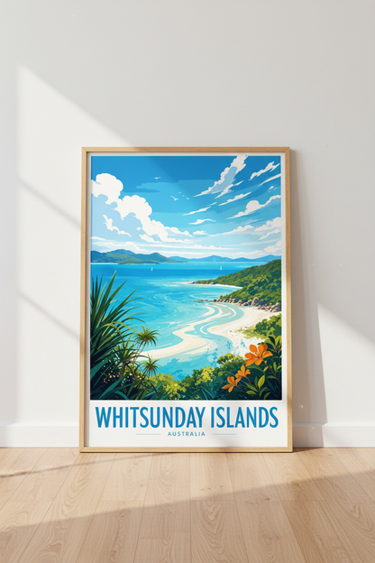 Whitsunday Islands Australia Art | Beach Coastal Decor | Tropical Travel Poster