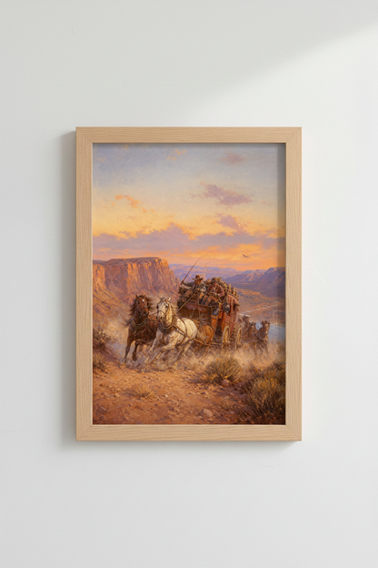 Desert wagon train Wall Art Print | Living Room Decor | Sunset Poster