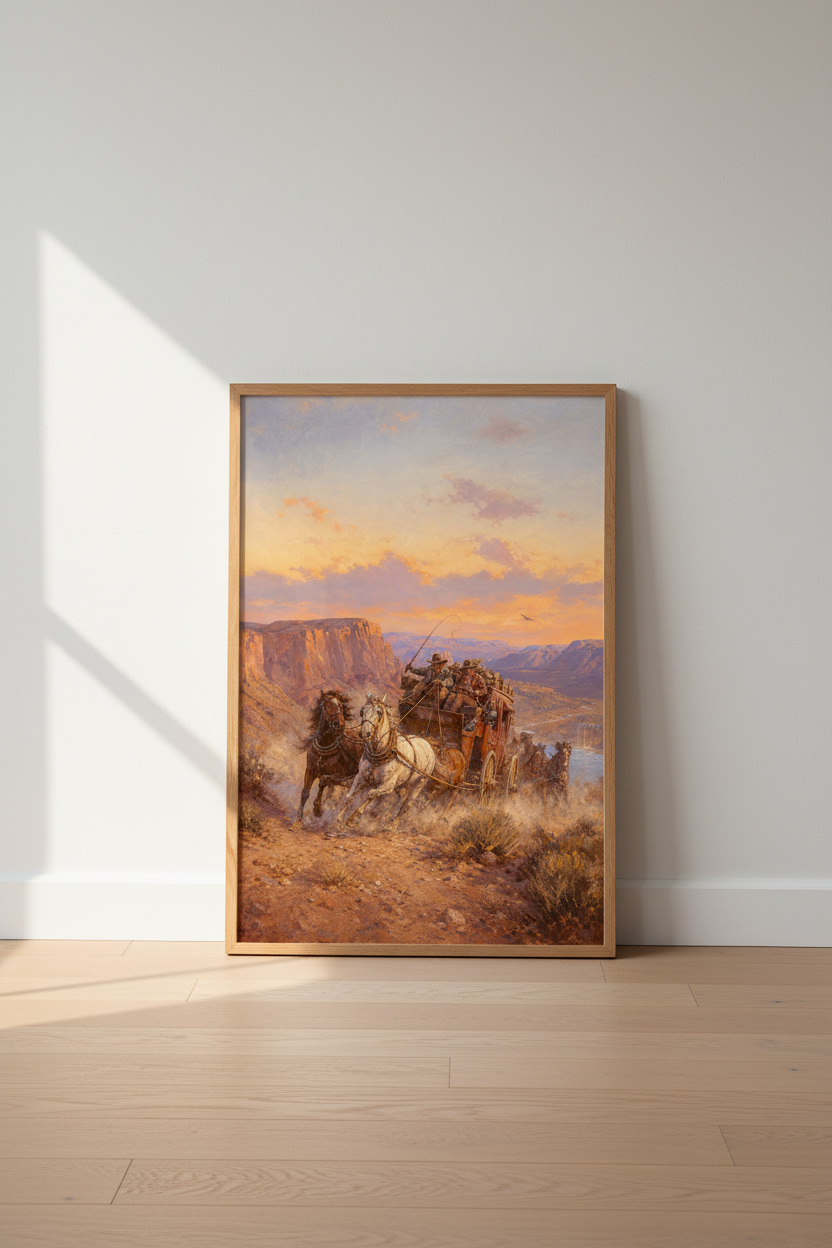 Desert wagon train Wall Art Print | Living Room Decor | Sunset Poster