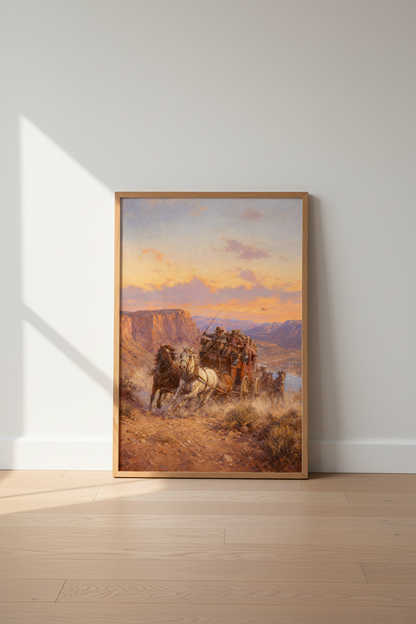 Desert wagon train Wall Art Print | Living Room Decor | Sunset Poster
