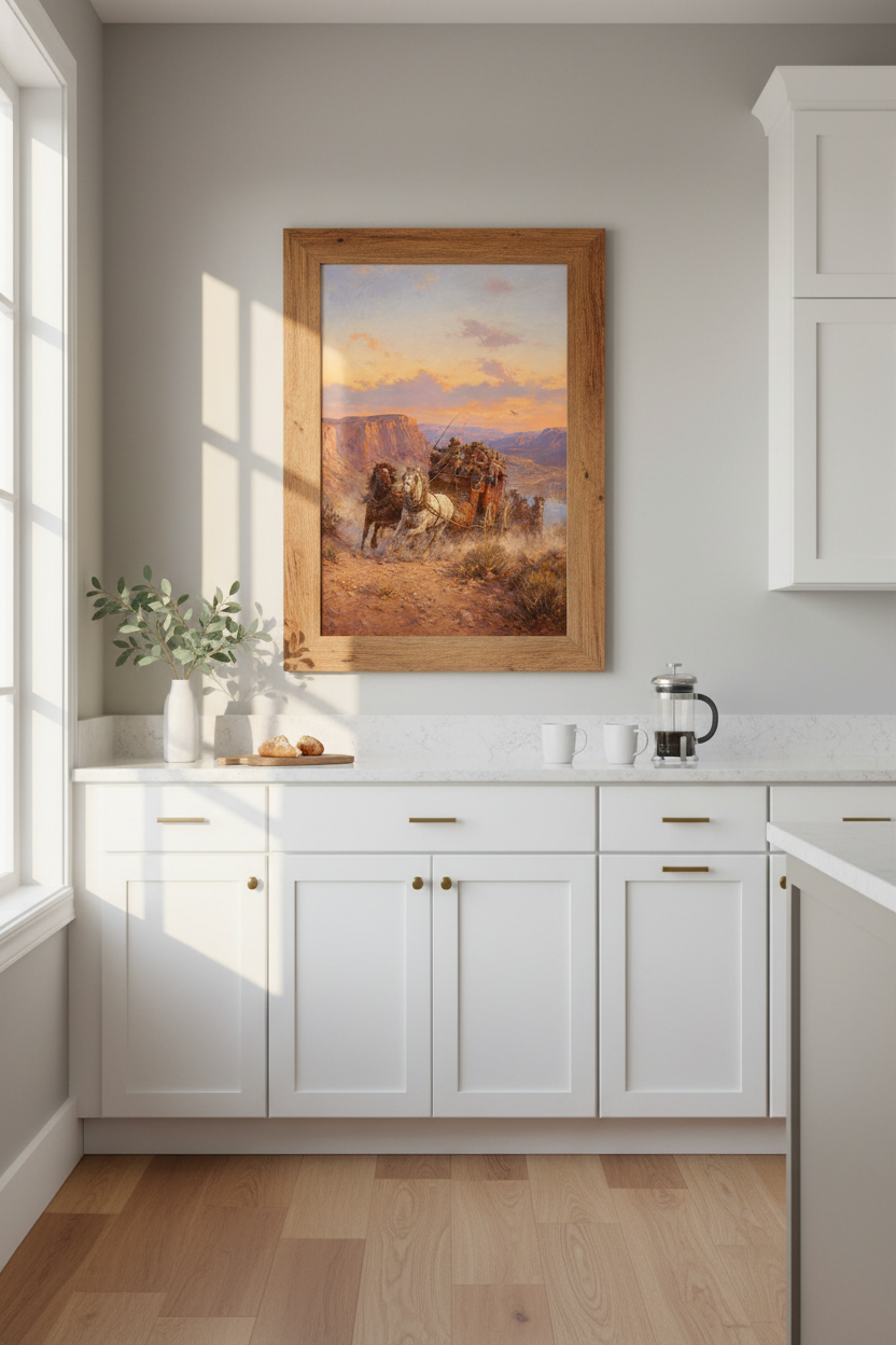 Desert wagon train Wall Art Print | Living Room Decor | Sunset Poster