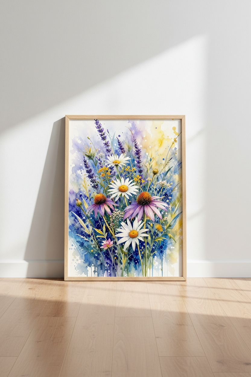 Wildflower Watercolor Floral Wall Art | Colorful Botanical Print | Cottagecore Decor