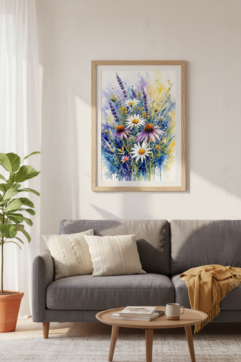 Wildflower Watercolor Floral Wall Art | Colorful Botanical Print | Cottagecore Decor