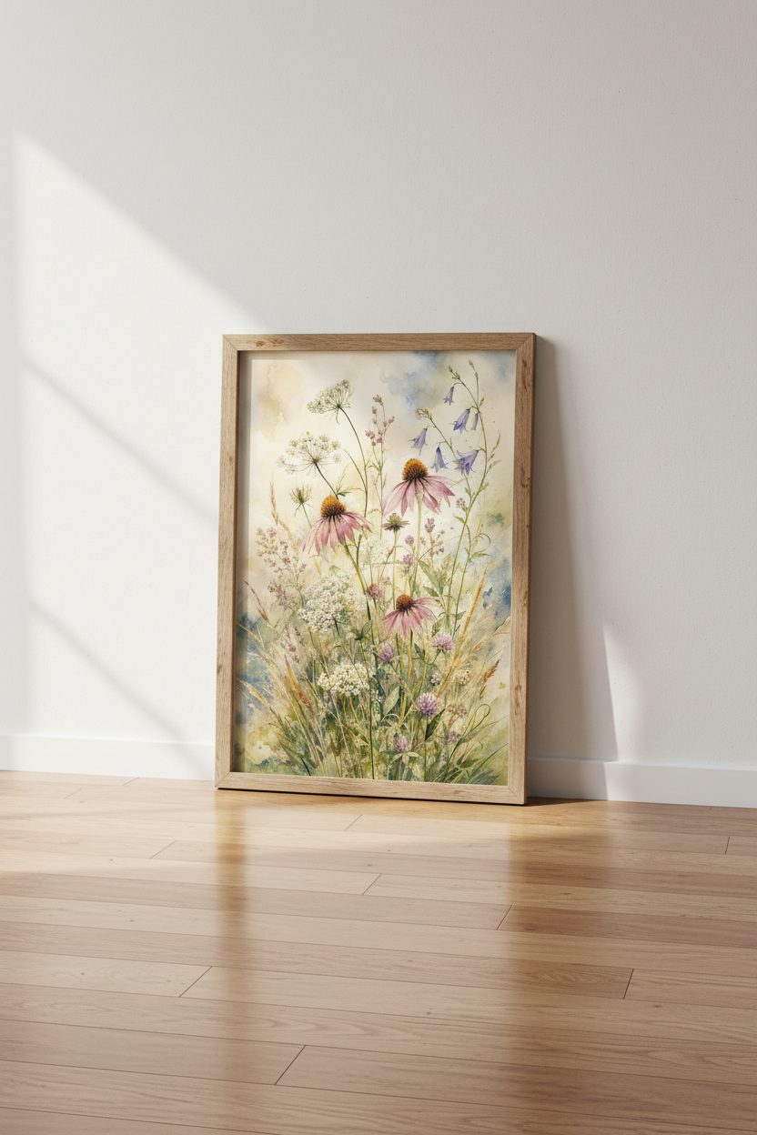Wildflower Meadow Watercolor Print | Floral Botanical Decor | Cottagecore Poster
