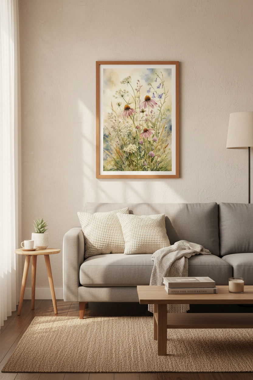 Wildflower Meadow Watercolor Print | Floral Botanical Decor | Cottagecore Poster