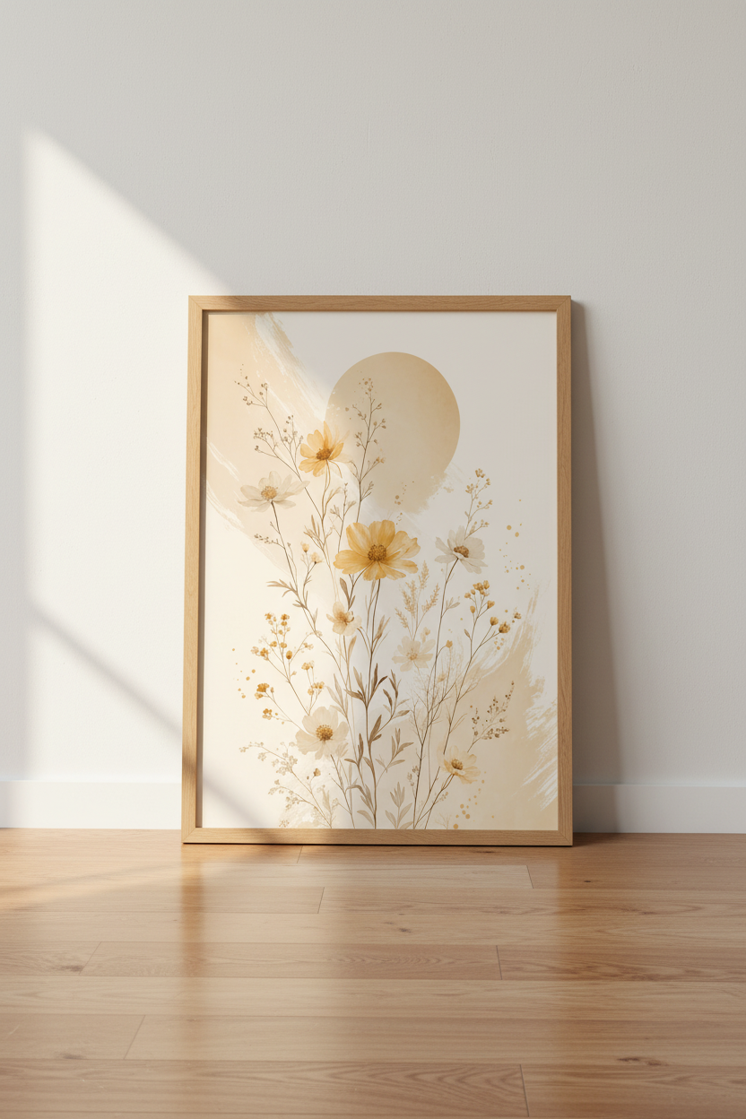 Wildflower Meadow Boho Wall Art | Warm Neutral Botanical, Living Room Decor