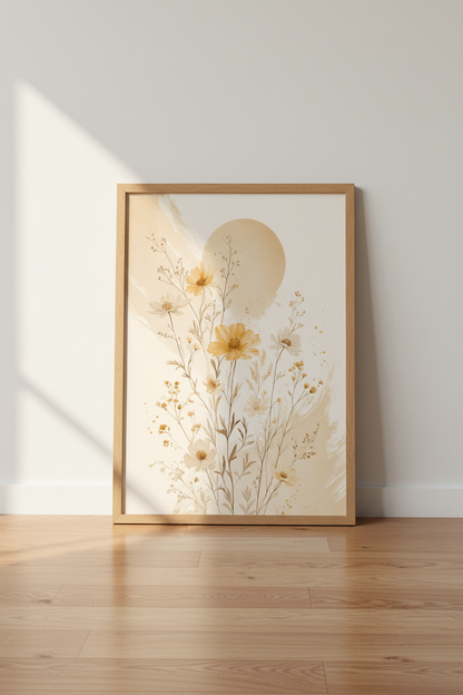 Wildflower Meadow Boho Wall Art | Warm Neutral Botanical, Living Room Decor