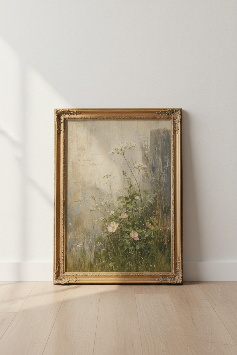 Botanical Wall Art Print | Soft Beige Floral, Neutral Living Room Decor | Vintage Poster