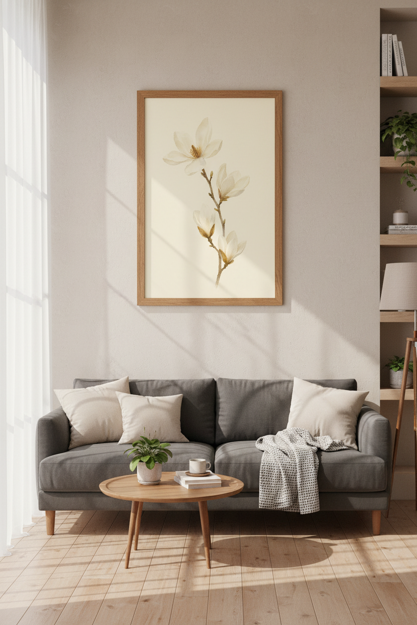 White Magnolia Watercolor Wall Art Print | Neutral Floral Decor | Botanical Poster
