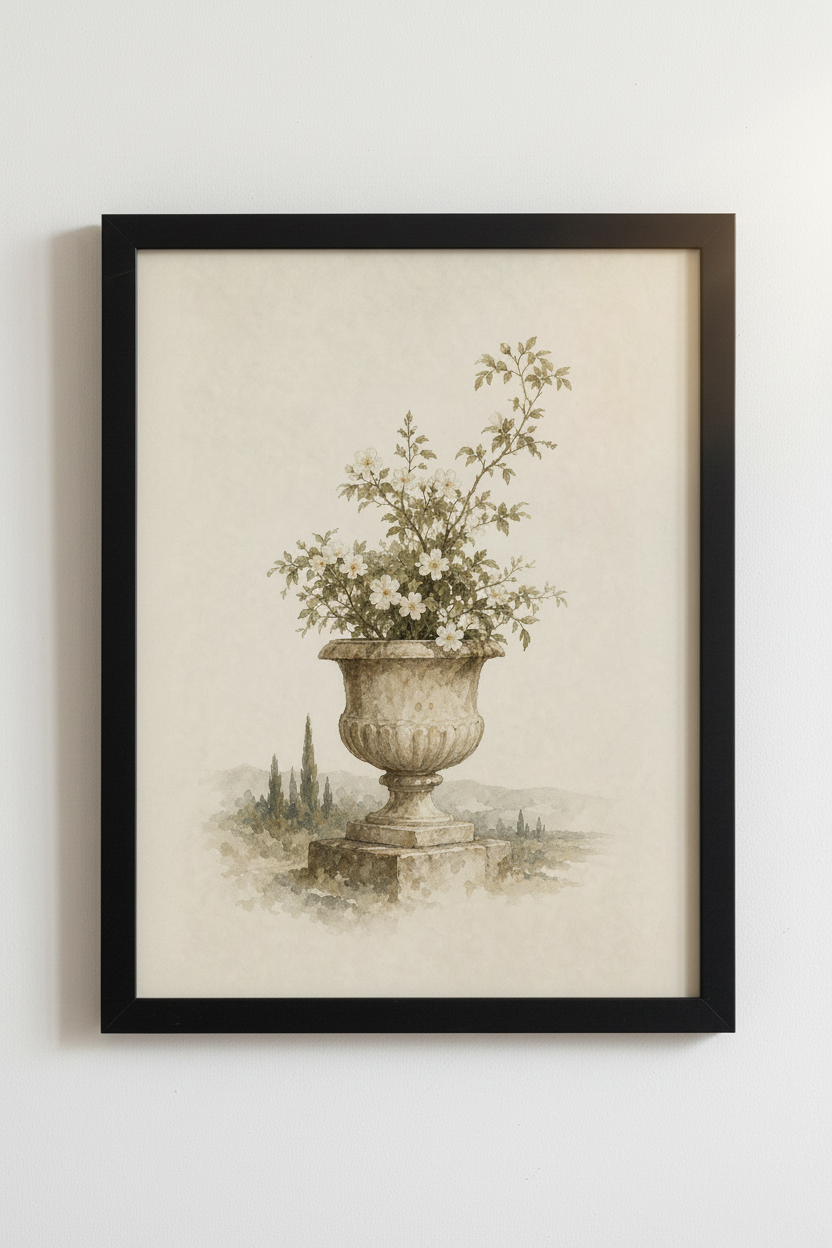 Vintage Botanical Floral Urn Wall Art | Beige Neutral Decor | French Country Poster