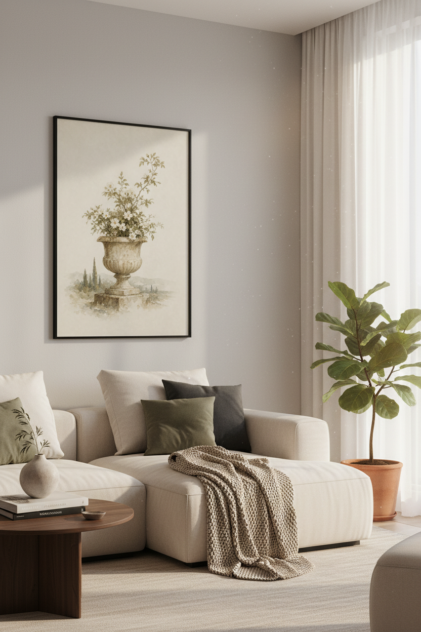 Vintage Botanical Floral Urn Wall Art | Beige Neutral Decor | French Country Poster