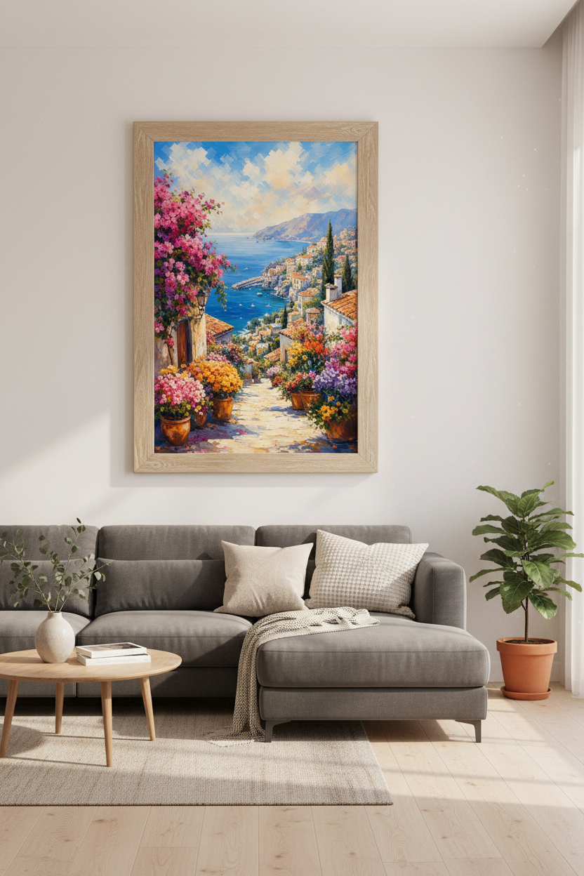 Amalfi Coast Italy Wall Art | Mediterranean Coastal Decor | Impasto Poster