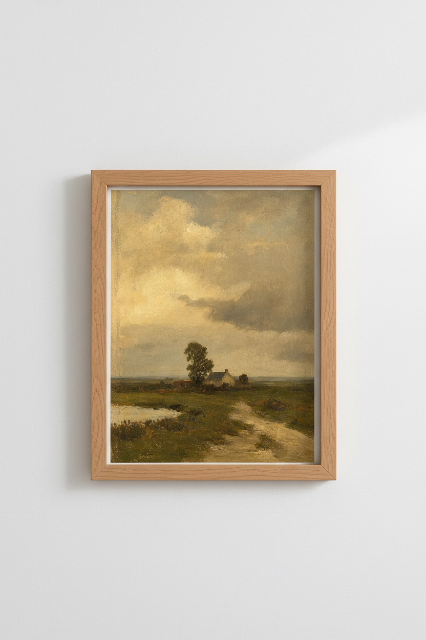 Pastoral Landscape Print | Impressionist Autumn Haze, Living Room Decor | Cozy Poster