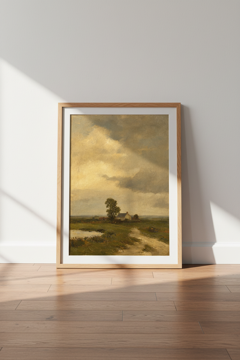 Pastoral Landscape Print | Impressionist Autumn Haze, Living Room Decor | Cozy Poster