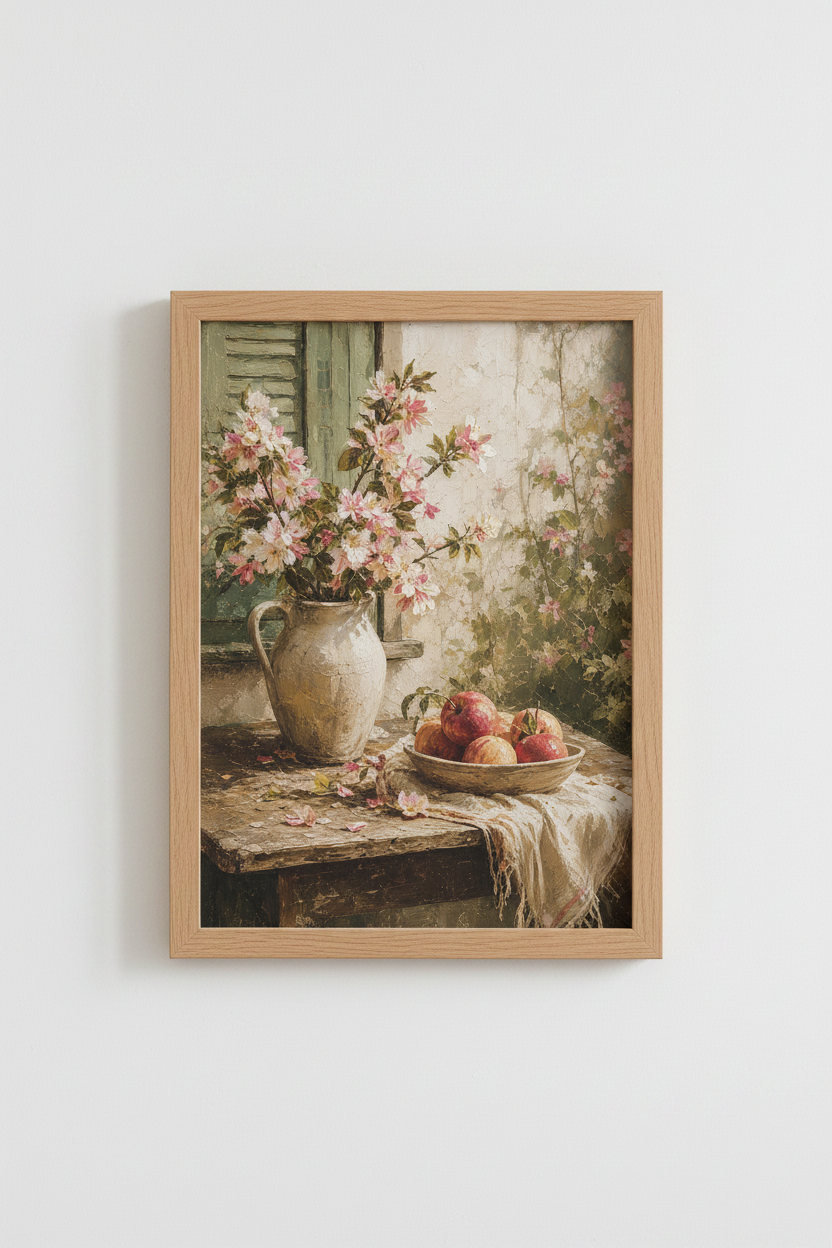Botanical wall art | Vintage floral still life, blush pinks, living room decor
