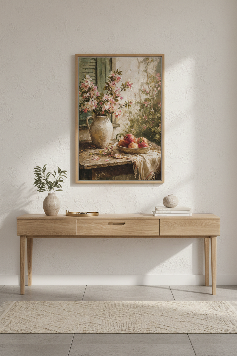 Botanical wall art | Vintage floral still life, blush pinks, living room decor