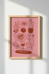 Pasta Wall Art | Minimal Line Pink Kitchen Decor | Modern Poster