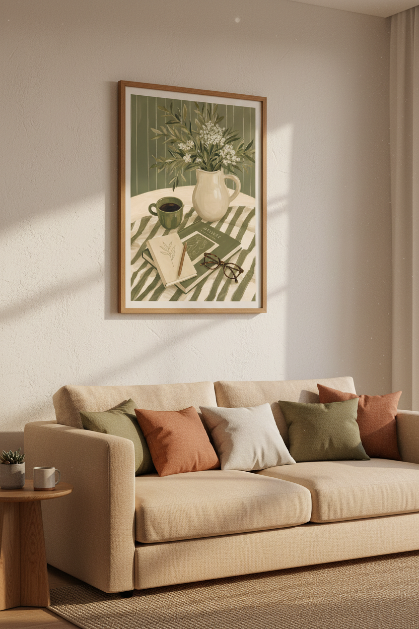 Sage Green Still Life Wall Art | Matisse Book &amp; Coffee Poster | Minimalist Kitchen Decor