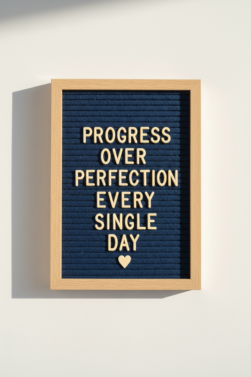 Progress Perfection | Minimalist Quote Wall Art Print, Living Room Decor
