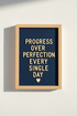 Progress Perfection | Minimalist Quote Wall Art Print, Living Room Decor