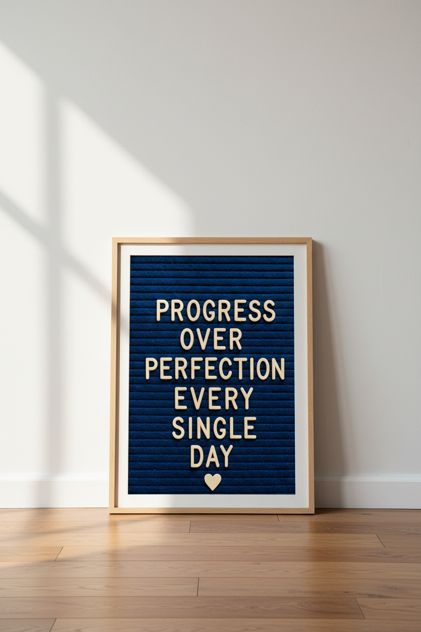 Progress Perfection | Minimalist Quote Wall Art Print, Living Room Decor